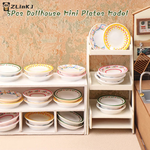 ▶5PCS 1:12 Dollhouse Mini Plates Dishes Model Dollhouse Simulation Kitchen Decoration Dolls House Accessories Pretend Play Toys Zpaxo