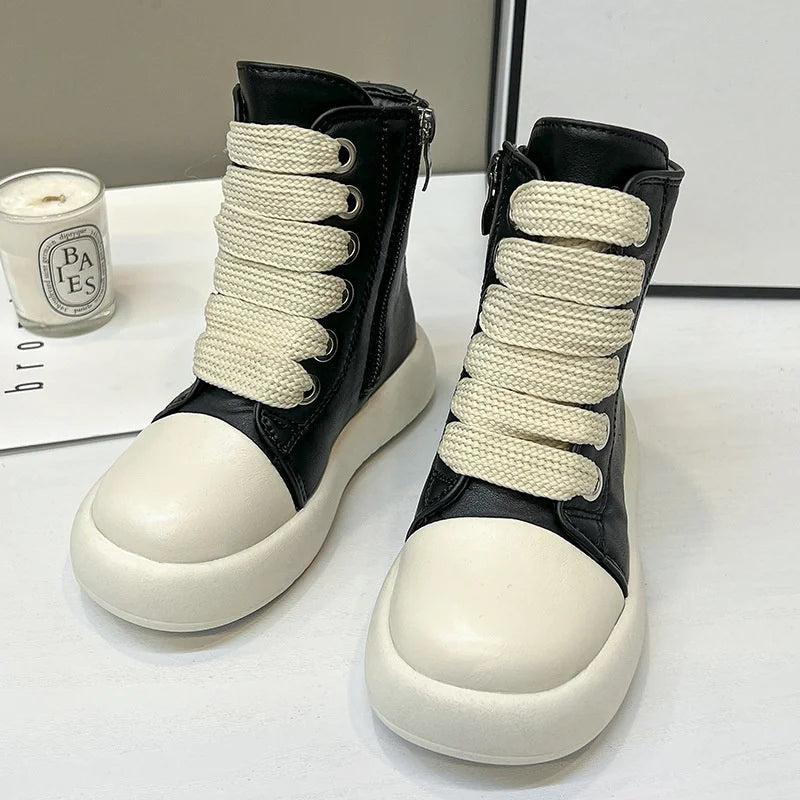 Vintage Designer Children Shoes Fashion Platform Black Leather Casual Zpaxo