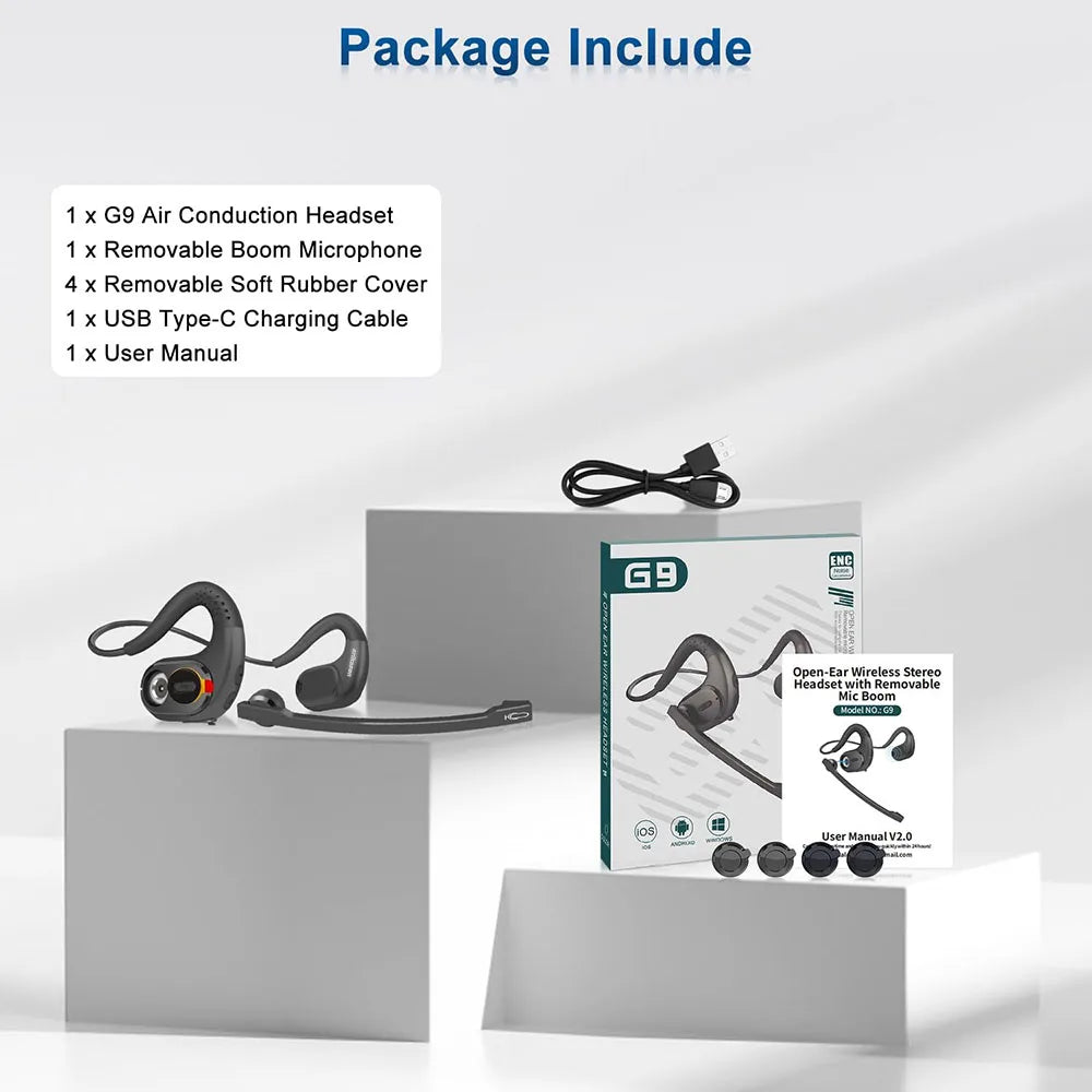 Open Ear Headphones Mic Bluetooth Headset AI Noise Cancellation