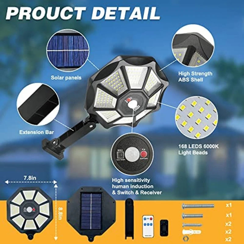 Solar Sensor Street Lights Remote Control Outdoor Waterproof Zpaxo