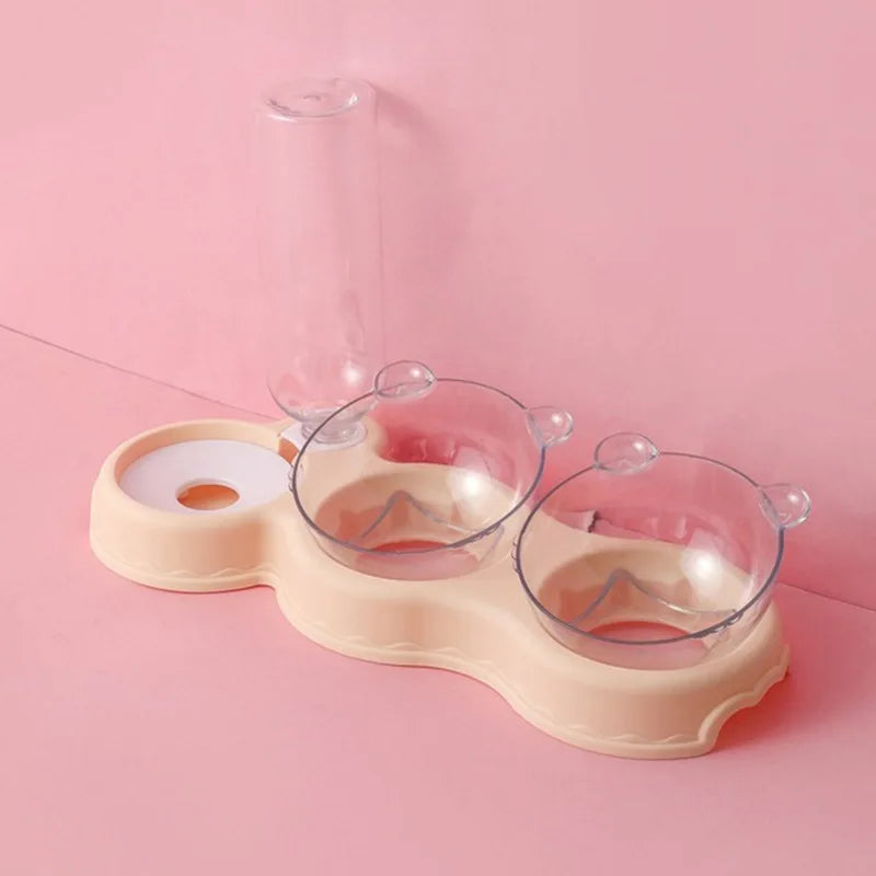 Double Pet Bowl Automatic Water Dispenser Non-slip Cat Dog Food Easy Zpaxo Pink