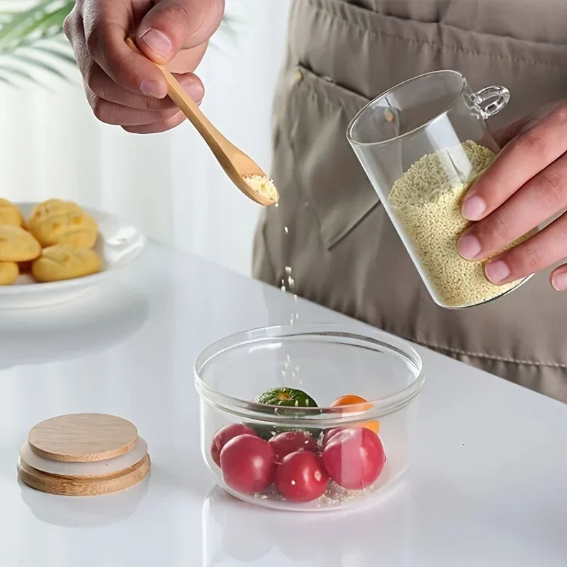 280ml Airtight Glass Jar with Bamboo Lid & Spoon – 10oz Food Storage Glass Storage Jar Zpaxo