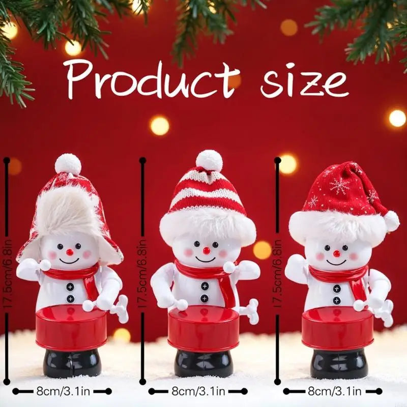 Playful Snowman Drumming Ornament Resin Musical Wind Up Toy Christmas