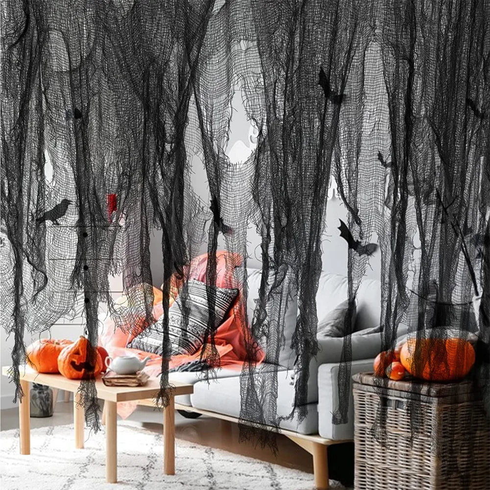 180x76cm Horror Halloween Decoration Black Gauze Artificial Spider