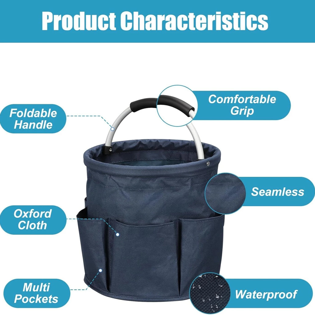 Portable Cleaning Caddy 17L Foldable Cleaning Bucket with Handle Organizer Bag for Towels Cleaning Tools Bathroom Kitchen Home Zpaxo