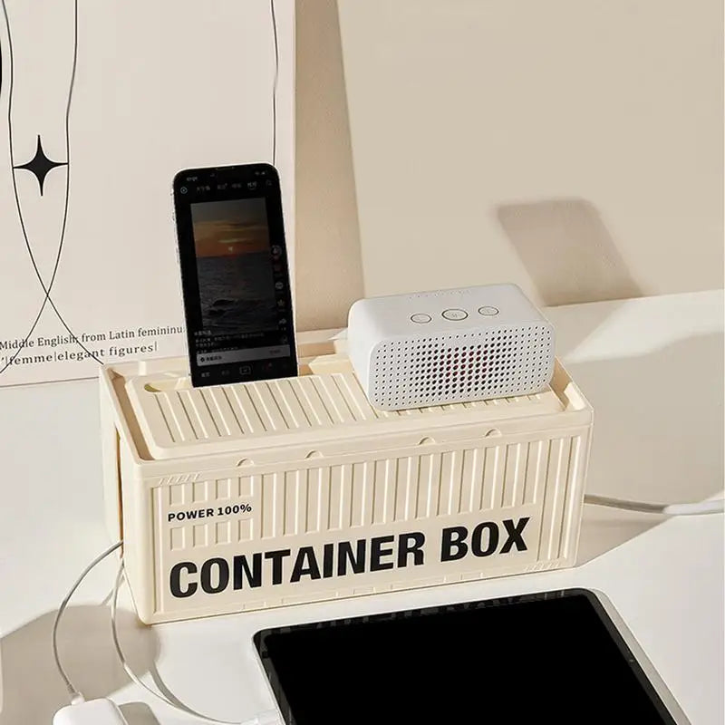 Container Cable Storage Box With Lid For Office, High Capacity Cord Organizer, Space Saving Desktop Socket Cable Management Box Zpaxo