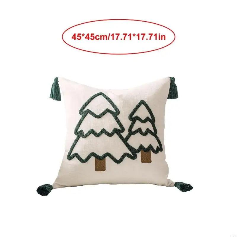 2Pieces Festival Embroidery Pillow Cover Cotton Linen Fabric Soft