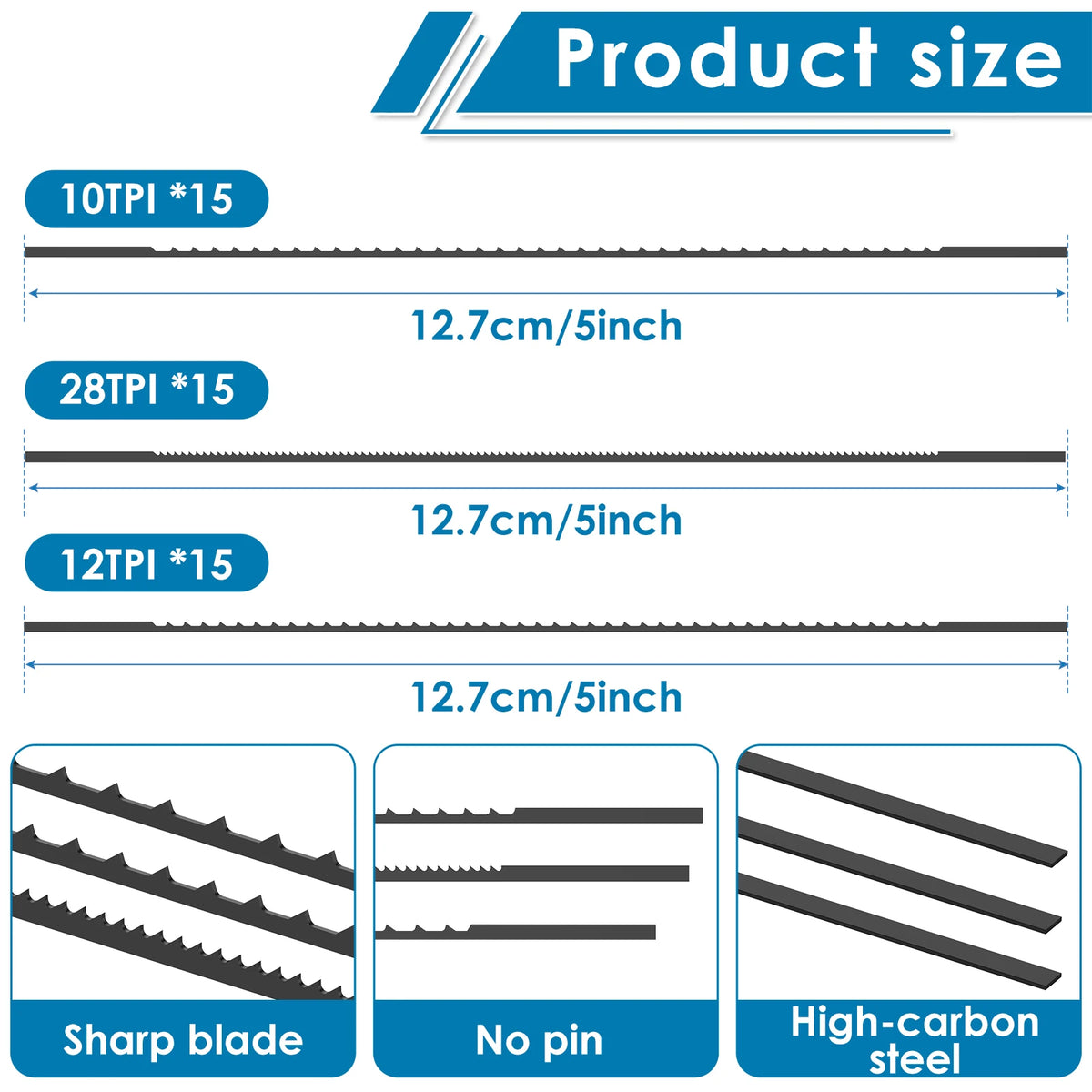 60Pcs Plain End Scroll Saw Blade Set 5 inch TPI 10/12/28 Fine Cut Power Tools Accessories Woodworking for Most Wood Plastic DIY Zpaxo 45PCS 5Inch