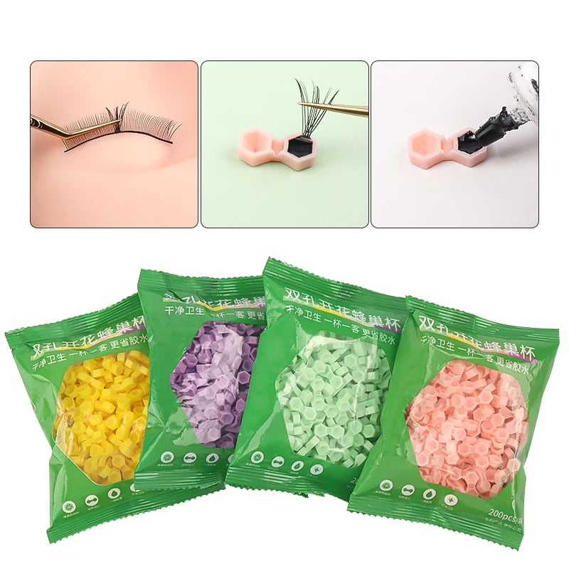 200pcs Eyelash Extension Glue Cup 2 Hole Honeycomb Tattoo Ink Pigment Holder Container Grafting Eyelashes Auxiliary Makeup Tool Zpaxo