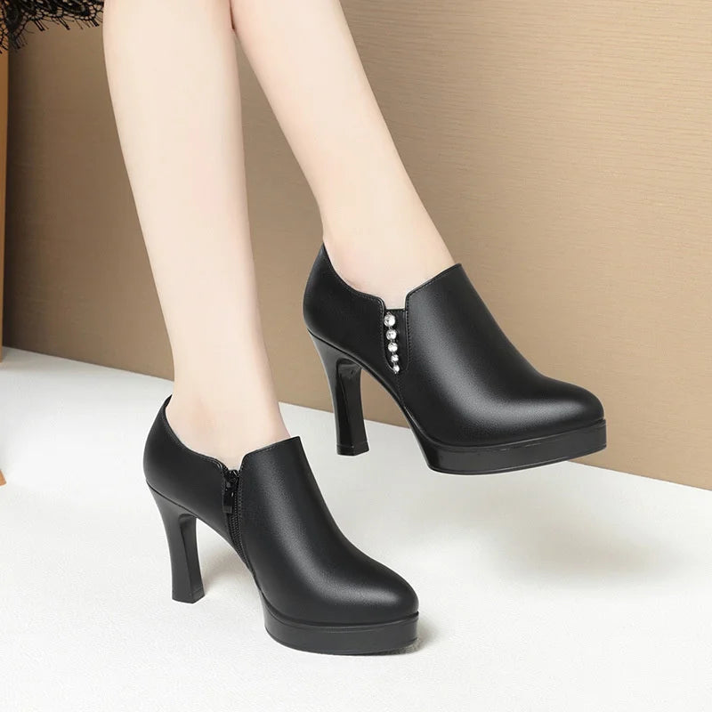 Soft Leather Heel Waterproof Platform Elegant Deep Mouth Women's Zpaxo