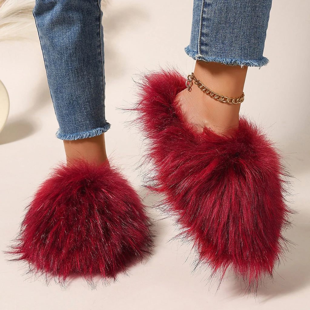 Fashion Warm Slippers Luxury Women Open Toe Raccoon Fur Slides Woman Zpaxo