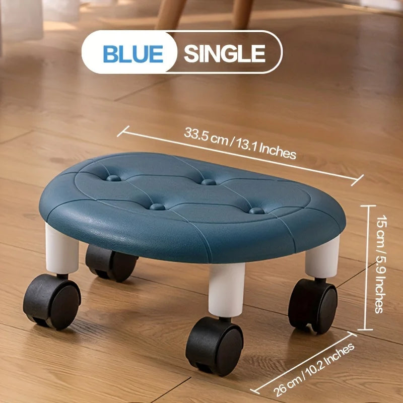 1pc COFIT Rolling Low Stool with Wheels - Stylish&Durable Plastic Footstool in White,Deep Blue,or Black-Ideal for Entryway, Bath Zpaxo