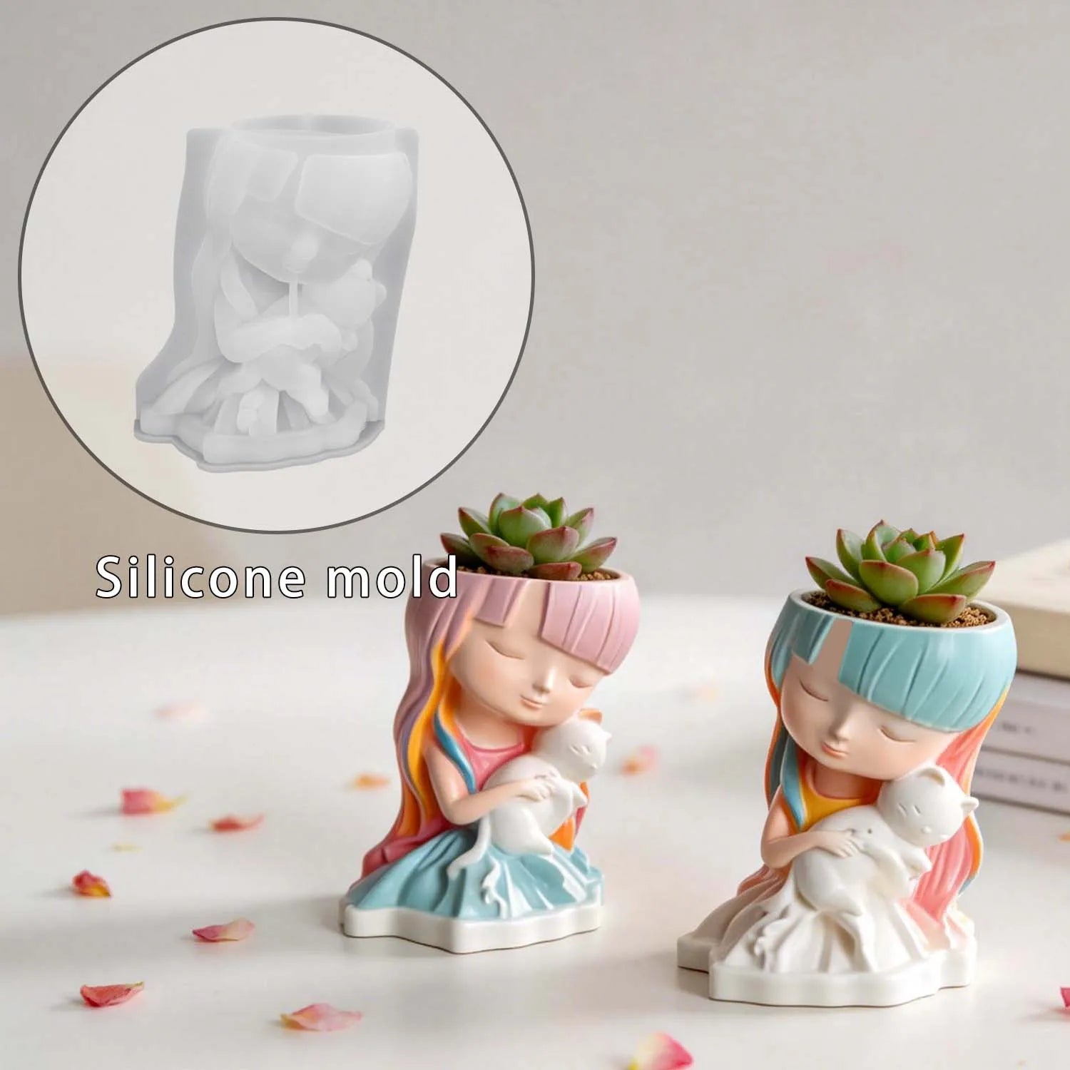 Cat Hugging Girl 3D Silicone Mold – Resin, Candle & DIY Crafts Silicone Craft Mold Zpaxo