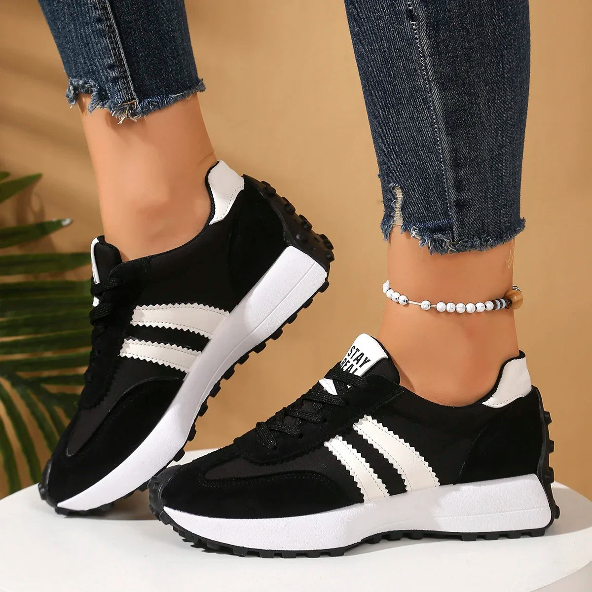 Women Chunky Sneakers Platform Casual Fashion Lightweight Soft Bottom Zpaxo black 37