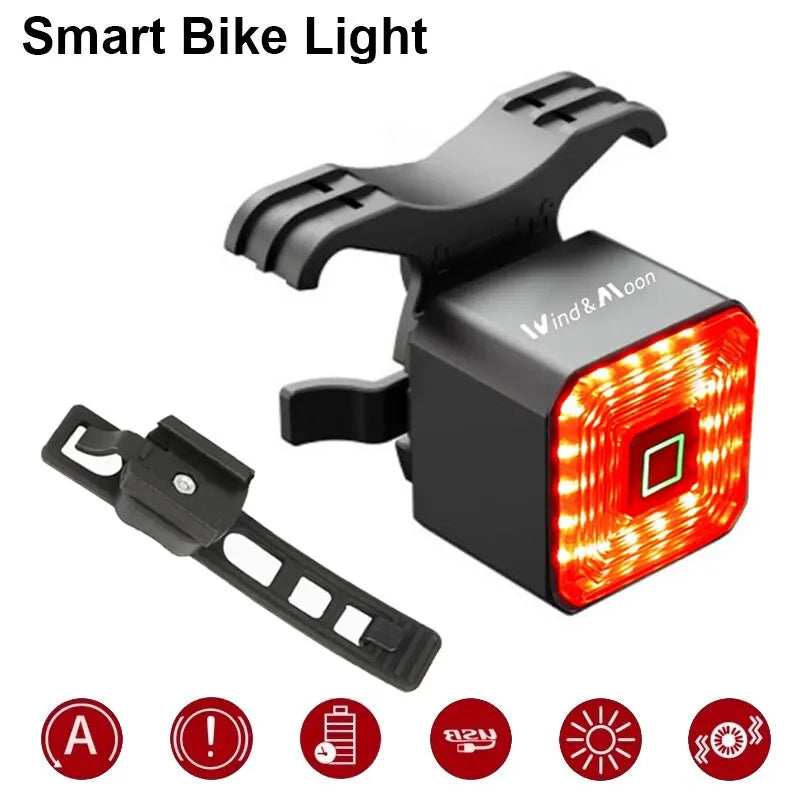 Smart Bicycle Rear Light Auto Start Stop Brake Sensing Induction Waterproof USB Charging Cycling Tail Taillight LED Bike Light Zpaxo