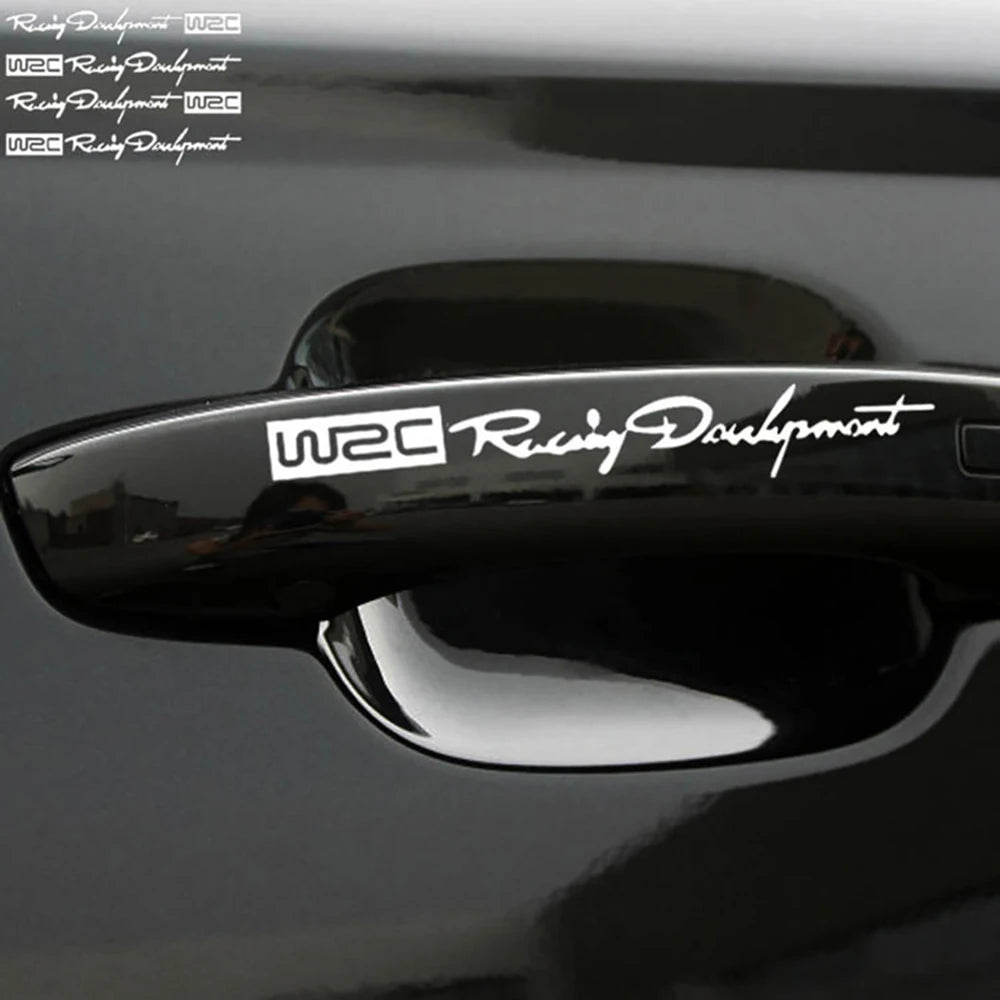 Car Styling Fashion WRC World Racing Development Creative Car Door Handle Decals Dual Color Design Stickers Vinyls Decals Zpaxo white