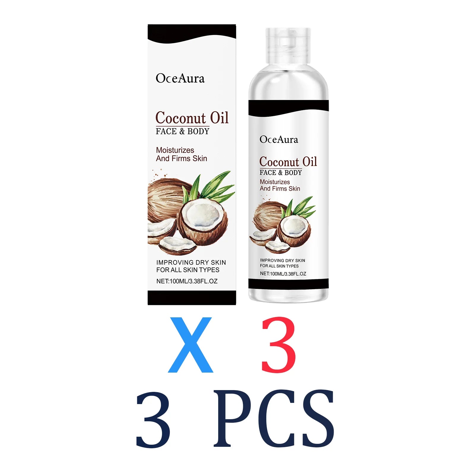 Coconut Oil Body Oil for Dry Skin 100ml Moisturizing Skin Treatment Natural Hydration for Face & Body Winter Skincare Non-Greasy Zpaxo 3 Pcs