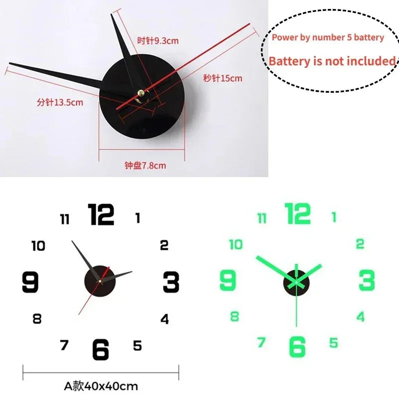 Luminous 3D Frameless Acrylic Wall Clock Digital Silent Living Room