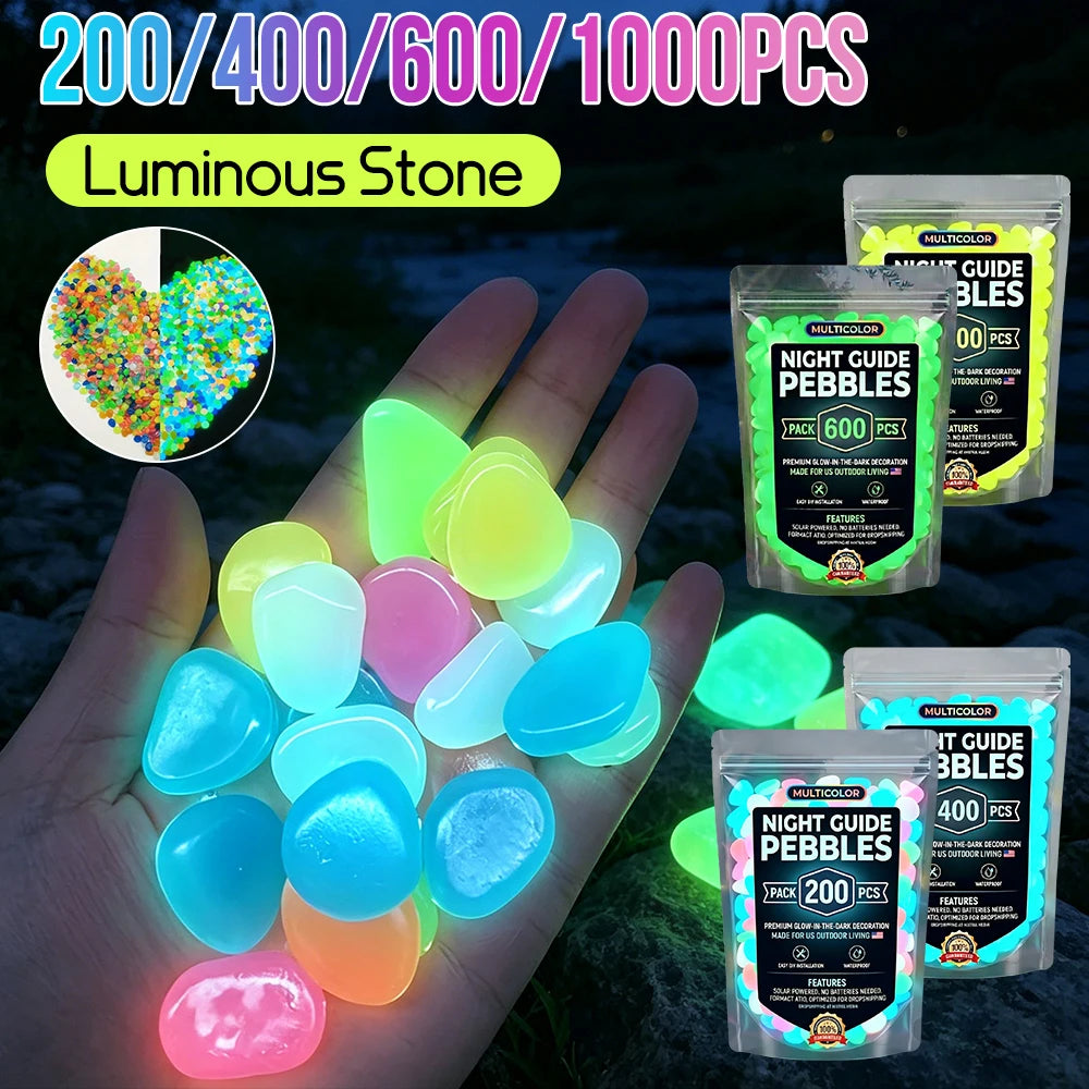 200- Glow Dark Pebbles Resin Luminous Stones Landscape Garden Paths Zpaxo