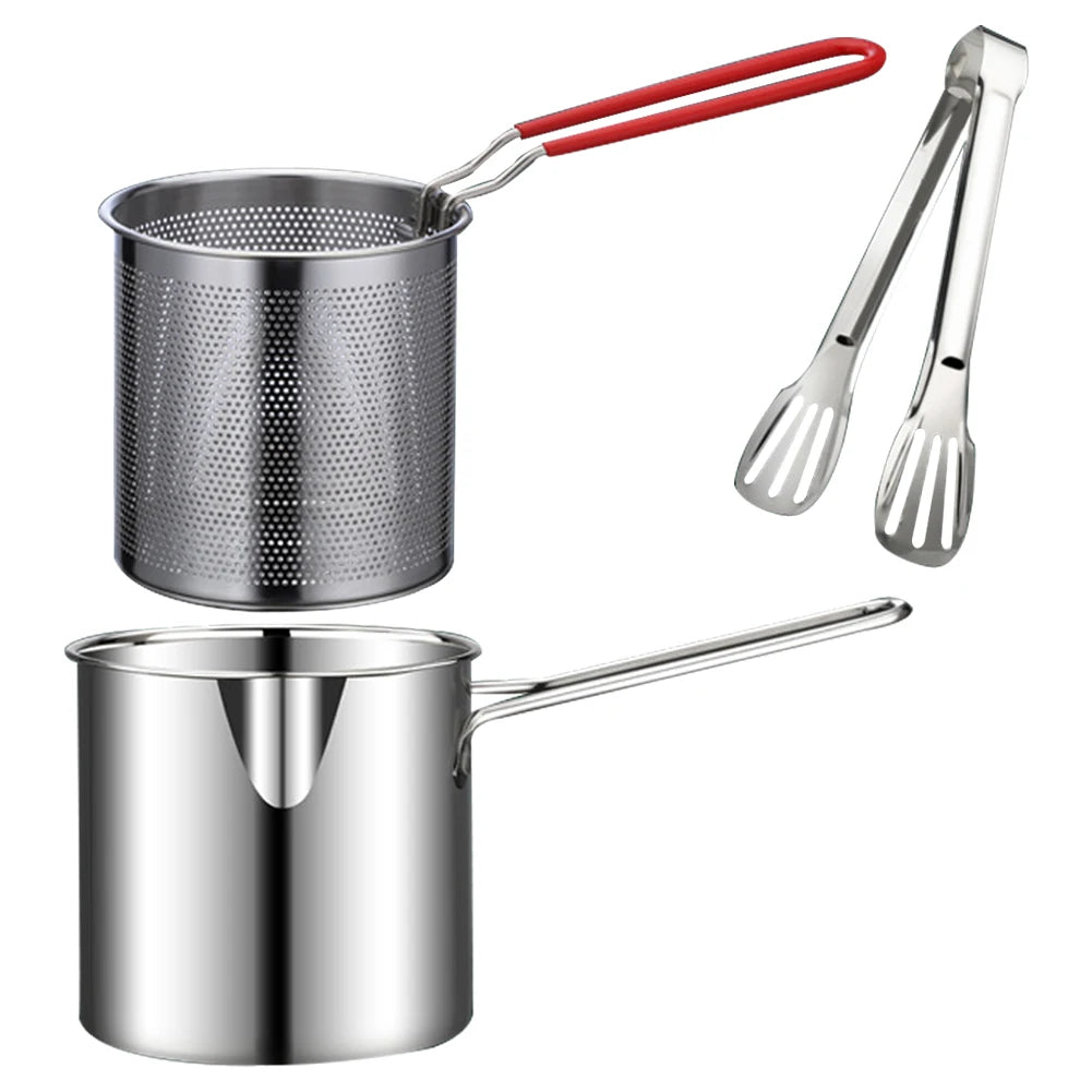 1200ML Chicken Fried Pot with Strainer Basket Mesh Frying Pasta Pan 304 Stainless Steel for French Fries Chicken Fry Zpaxo 3PCS set C