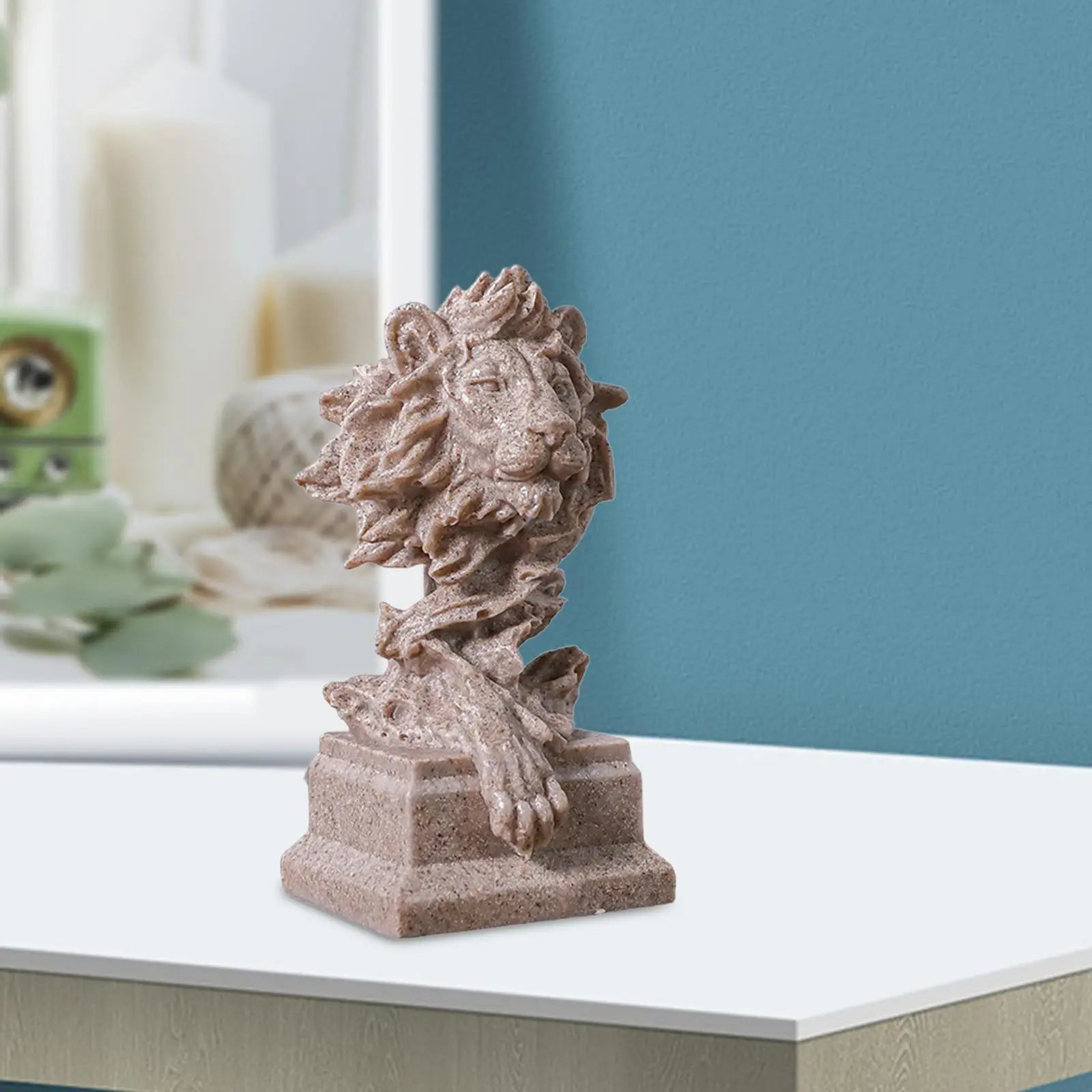 Lion Head Resin Statue – Decorative Tabletop Figurine Decorative Figurine Zpaxo Sandstone Color