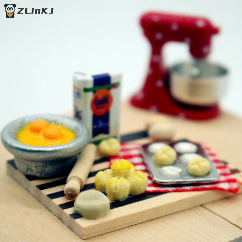 ▶Dollhouse Food Toy Pastry Making Station Egg Milk Bread Cutting Board Miniatures Model Kitchen Accessory Kids Pretend Play Toys Zpaxo