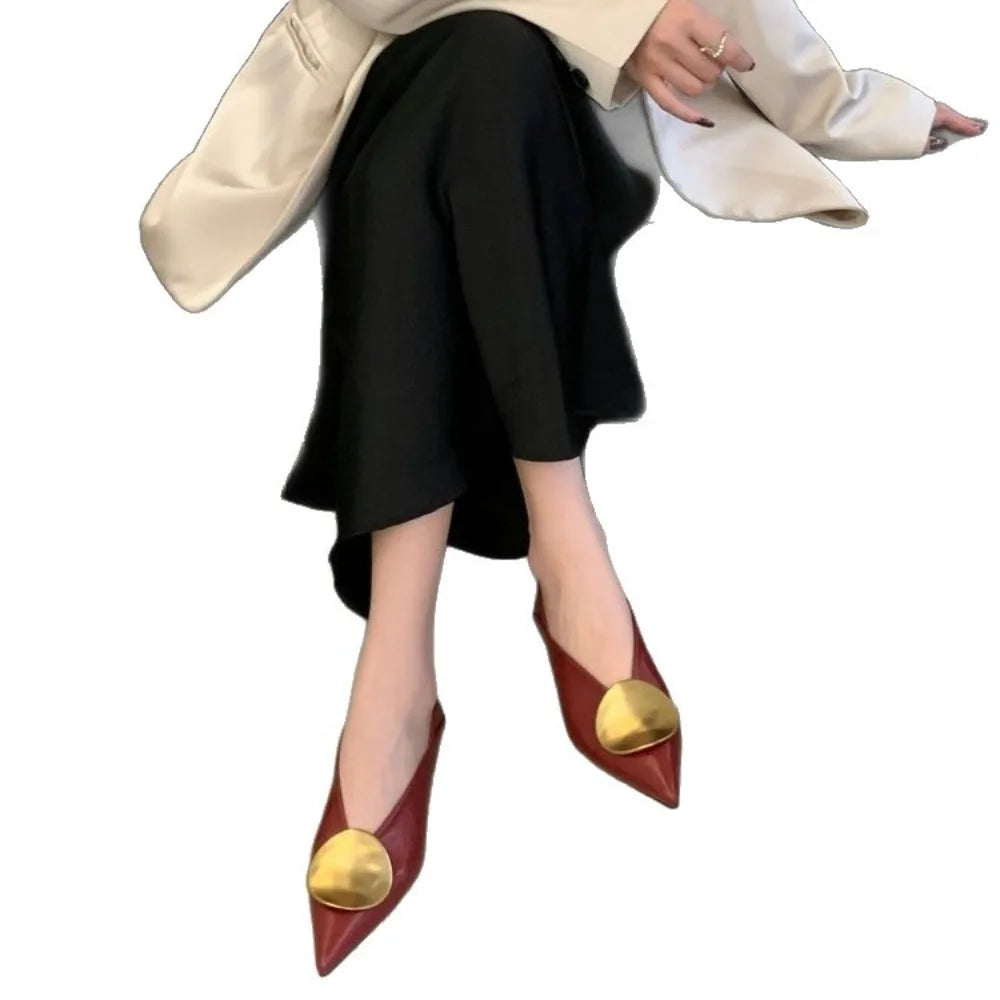 2025 Autumn Women Pumps Shoes Fashion Gold Metal Shallow Slip Single