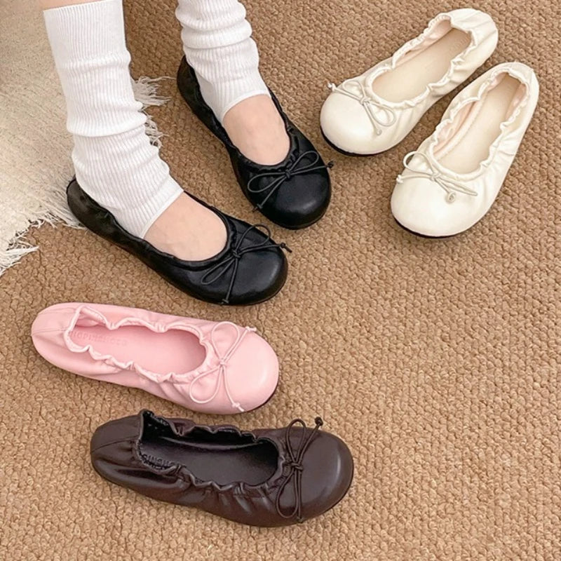 Women's Round Closed Toe Solid Comfortable Single Shoes Spring Autumn Zpaxo