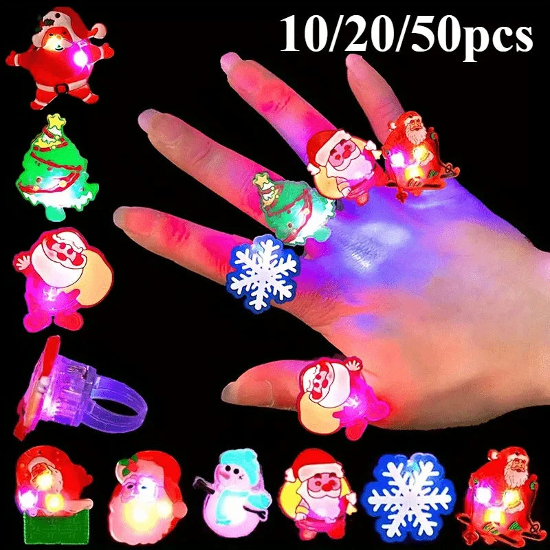 10 20 Christmas LED Light Up Ring Toys Luminous Finger Rings Children