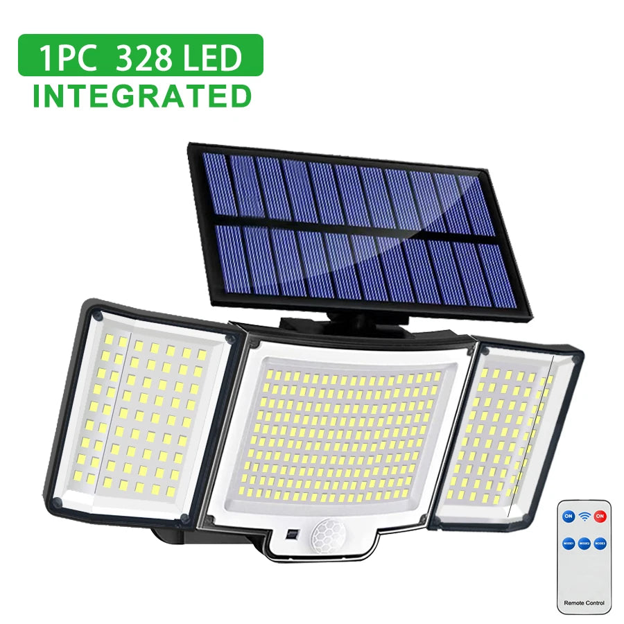 Solar Outdoor Motion Sensor Lights 348/328 LED Security Flood Wall Lamp Remote Control 270° IP65 Waterproof Outdoor Lighting Zpaxo 328LED-Integrated 1PCS