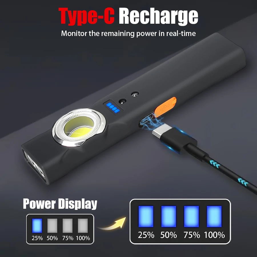 Mini USB-C Rechargeable LED COB Flashlight – Magnetic Camping Light