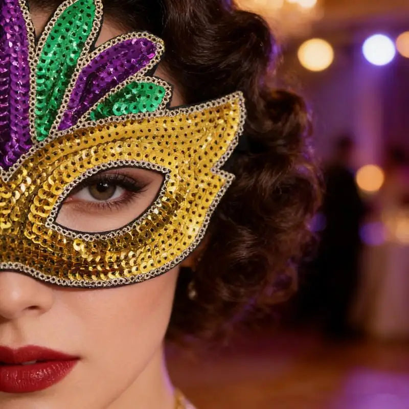 Sequin Mardi Gras Half Face Mask – Masquerade & Cosplay