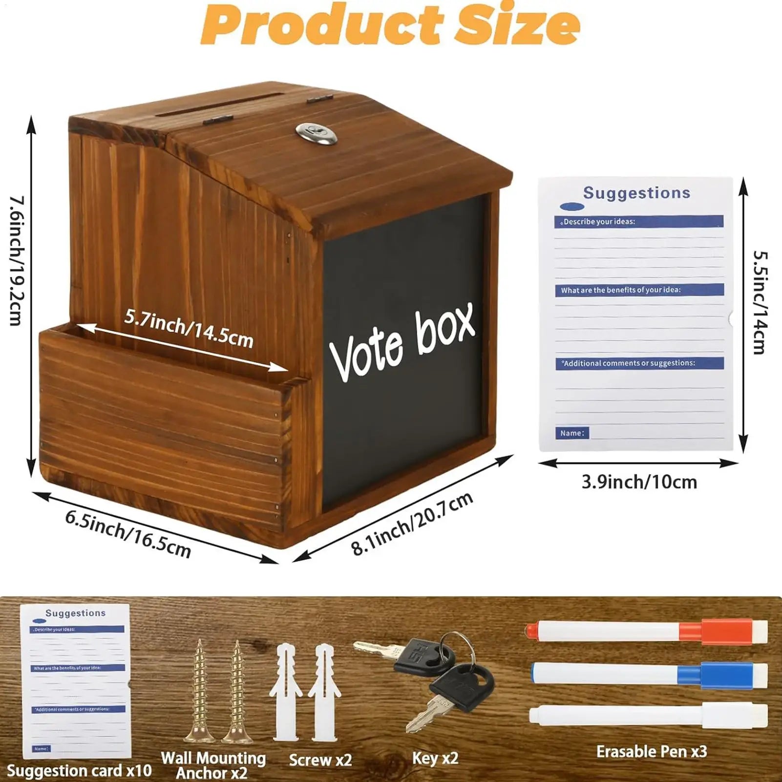 Wooden Suggestion Box Private Wall Mounted Lockable Storage Money