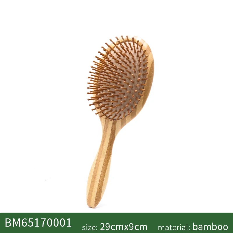 BOOMSLIF Custom Name Bamboo Hair Brush Women Wood Comb Wide Teeth Airbag Massage Scalp Brush Anti-static Hair Comb for Hair Loss Zpaxo Big Size China Mainland