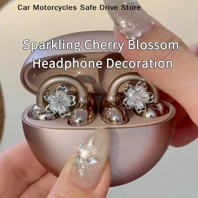 Elegant Earrings Ear Clip Earphone Rotating Cherry Blossoms Shining
