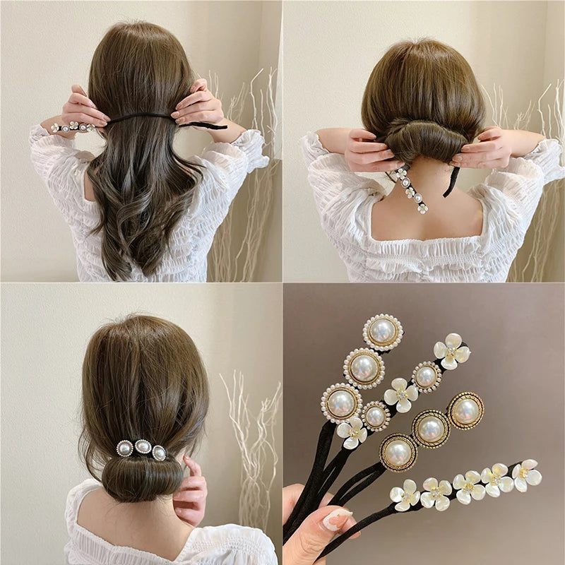 Magic Elegant Pearl Flower Bun Maker Lazy Hair Curlers Styling Accessories Hairpin Hair Braider Hairstyle Twist Hair Accessories Zpaxo