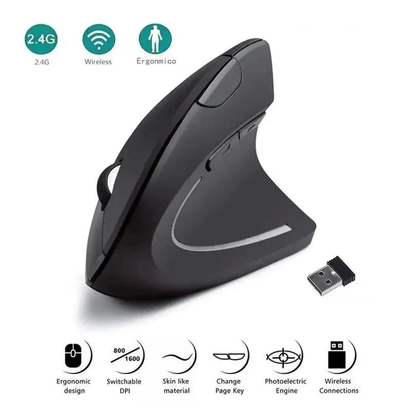 Ergonomic Vertical Gaming Mouse Wireless Rechargeable Gamer Optical Zpaxo Black