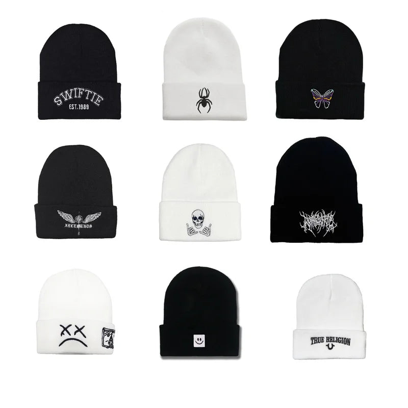 Skull Wings Embroidered Beanie – Unisex Knit Hat