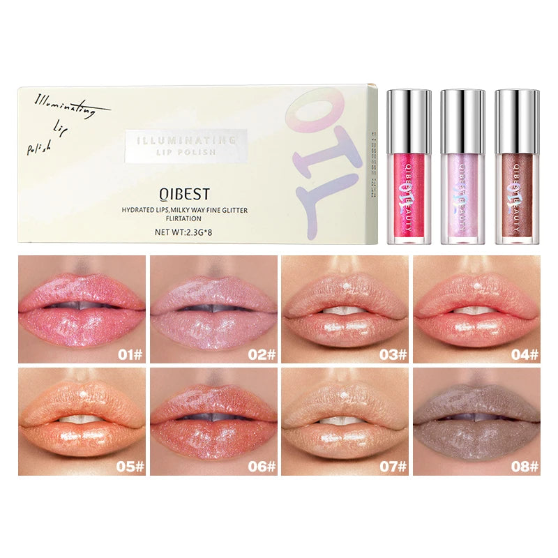 8-pack Lip Gloss Sparkling Waterproof Non Fading Long-lasting Stick