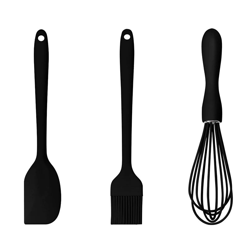 3PCS/SET Whisk Barbecue Oil Brush Gadget Kitchen Supplies Silicone Baking Set Cake Cream Spatula Scraper Kitchen Household Egg Zpaxo Black