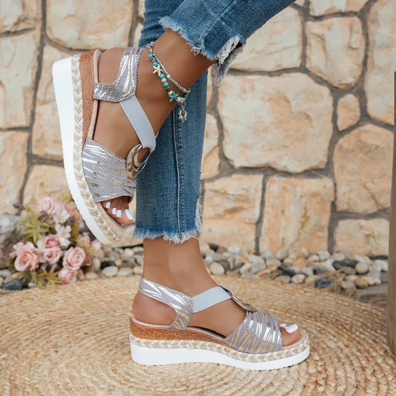 Women's Sandals Metal Buckle Embellishment Wedge Thick Bottom Women Zpaxo