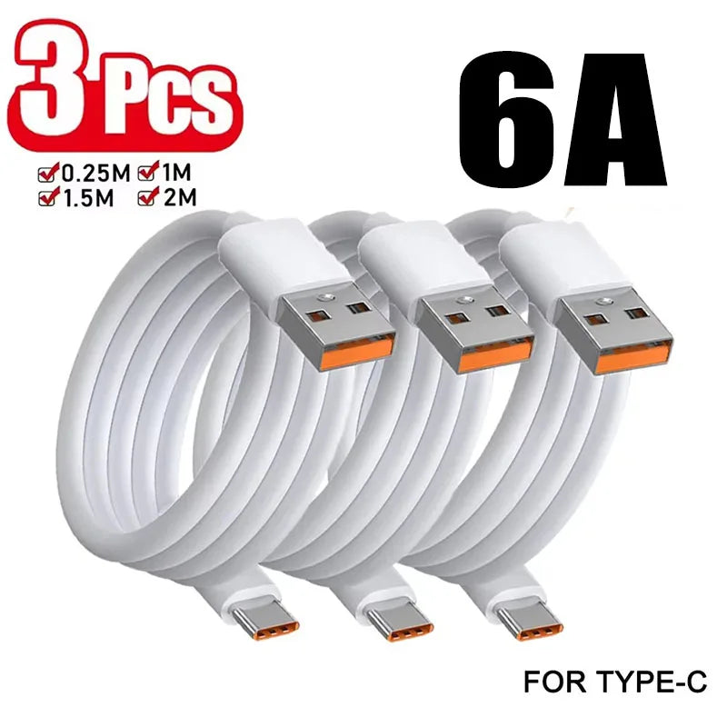 6A USB-C Fast Charging Cable – 1–6 Pack | Type-C Charger