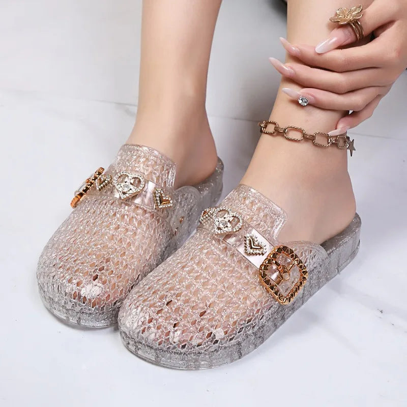 2026 Summer Women's Flat Transparent Closed Toe Slippers Hollow Out Zpaxo