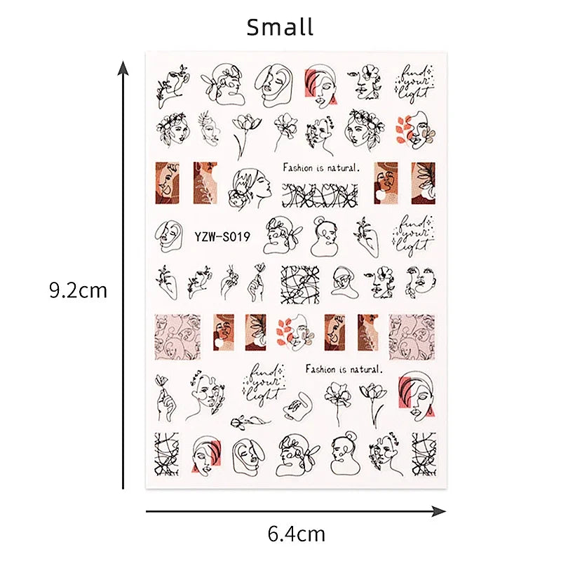 Nail Sticker Abstract Women Face Flower Leaf DIY Sliders for Nail Inscriptions Manicure Nail Art Decoration Water Transfer Decal Zpaxo