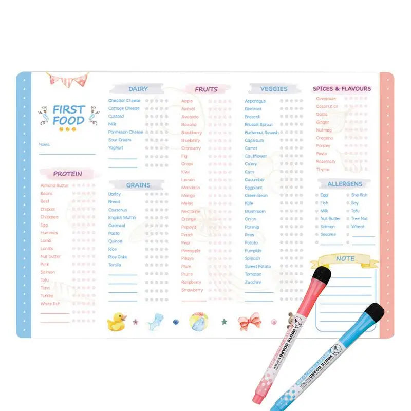 Baby First Foods Tracker Fridge Magnet Food Daily Log Book Repeatable