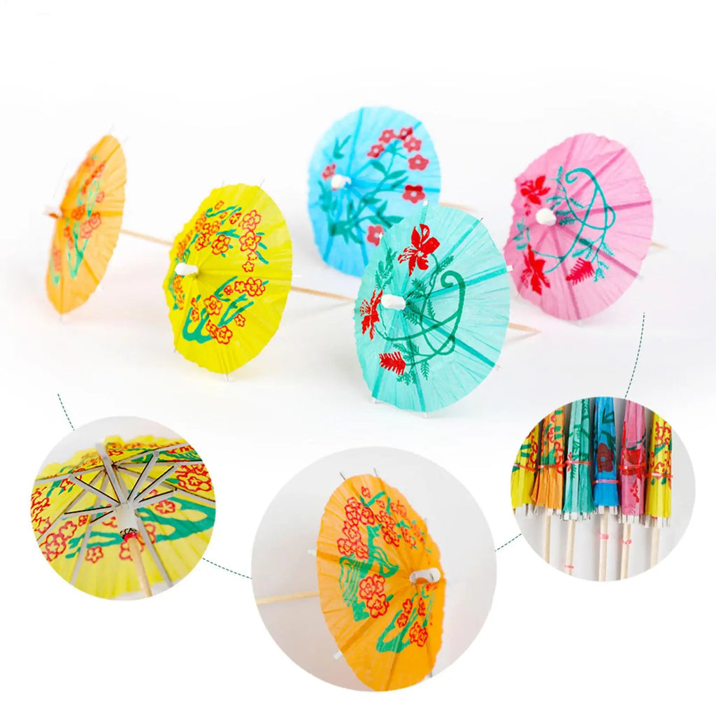 50 Mini Paper Drink Umbrellas Tropical Colors Cocktail Fruit