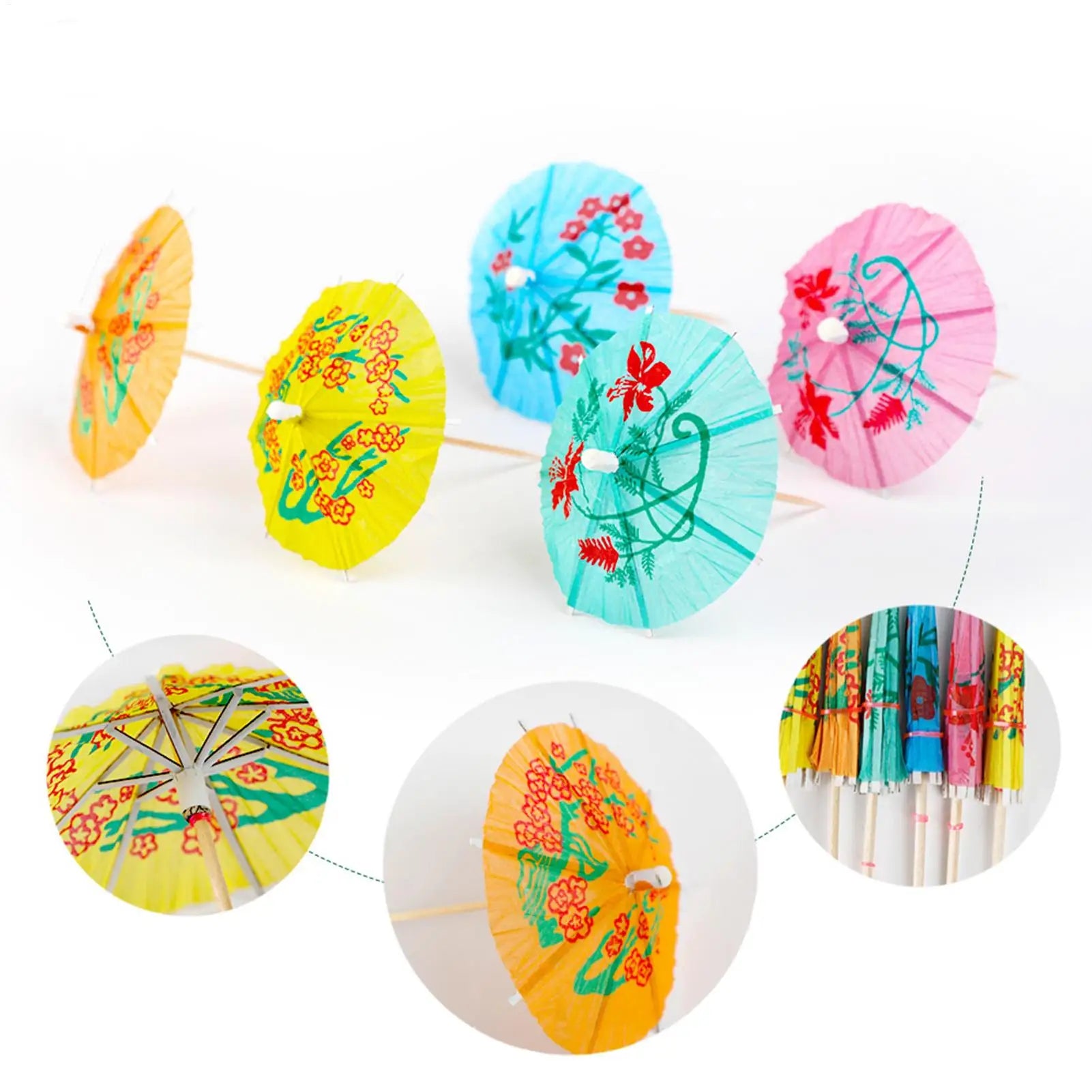 50 Mini Paper Drink Umbrellas Tropical Colors Cocktail Fruit