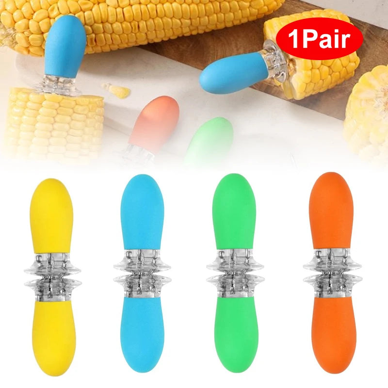 1Pair BBQ Corn Grilling Forks Stainless Steel BBQ Skewers For Corn Fruit Picnic Camping Kitchen Tools Corn Cob Holder BBQ Tools Zpaxo