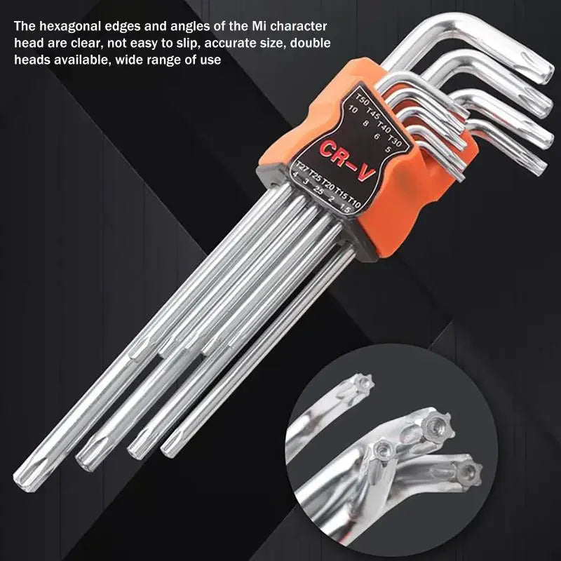 9Pcs/lot Torx Star Wrench Set Allen Keys Hexagon Spanner Dual End L Type Star Screwdriver Hand Repair Tools For DIY Home Repair Zpaxo