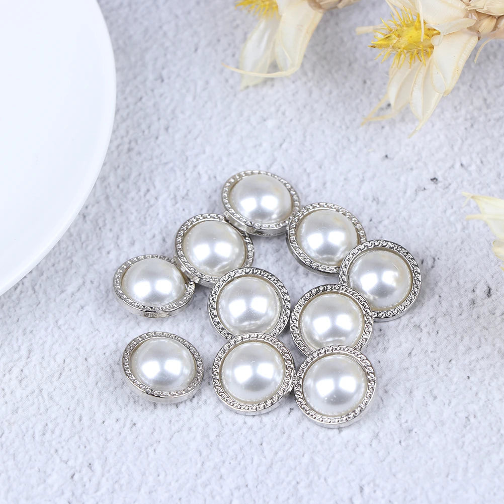 DIY Craft Decoration Pearl Metal Shank Buttons for Sewing Scrapbooking 10pcs Zpaxo Silver